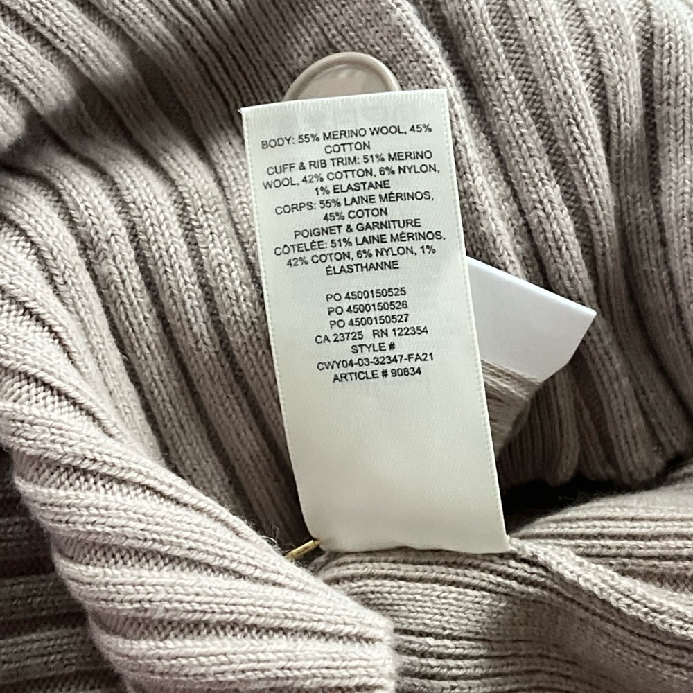 Aritzia Wilfred Plunge-Front Taupe Neutral Ribbed Cropped Cardigan/Sweater Sz M - Picture 14 of 14